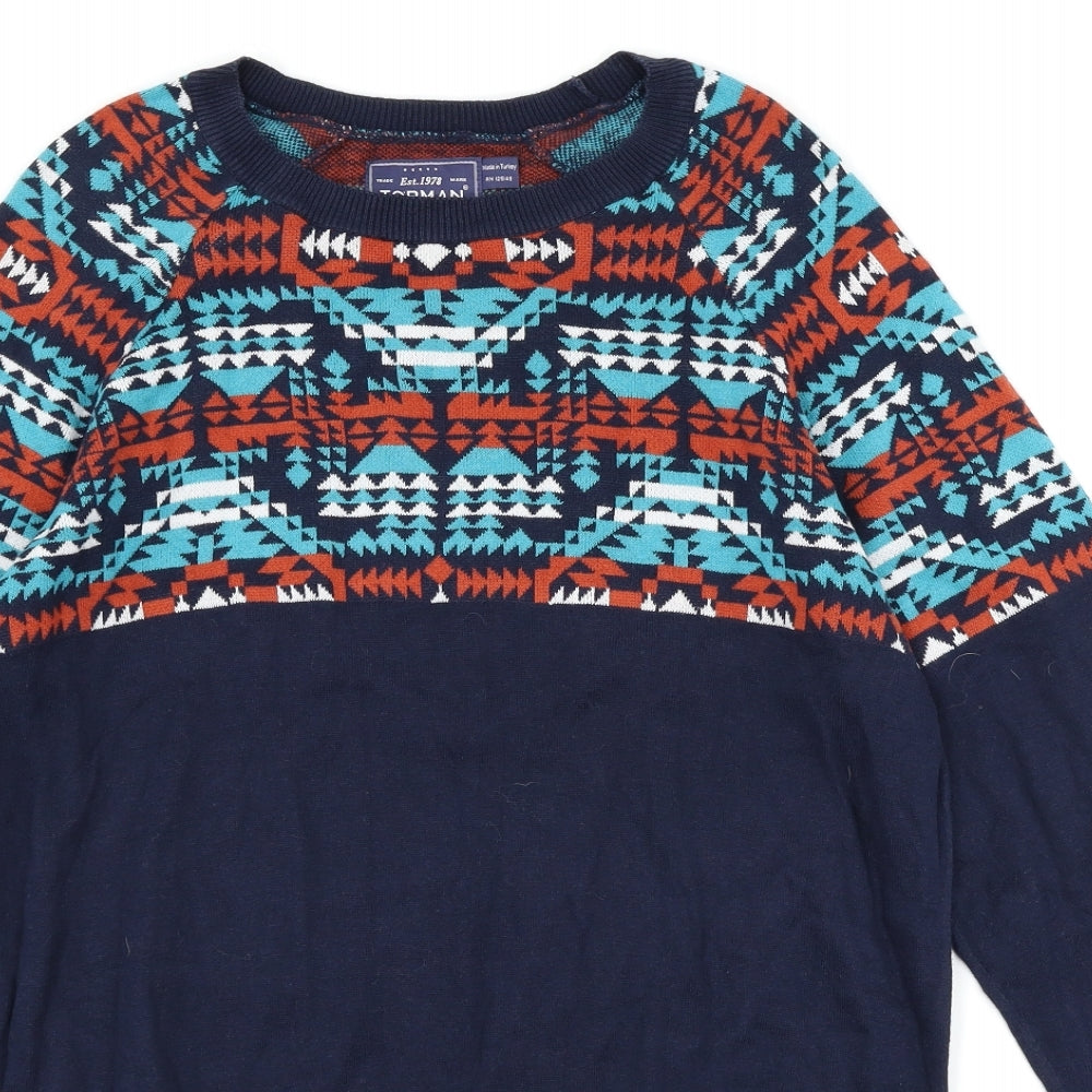 Topman Mens Blue Geometric  Pullover Jumper Size M