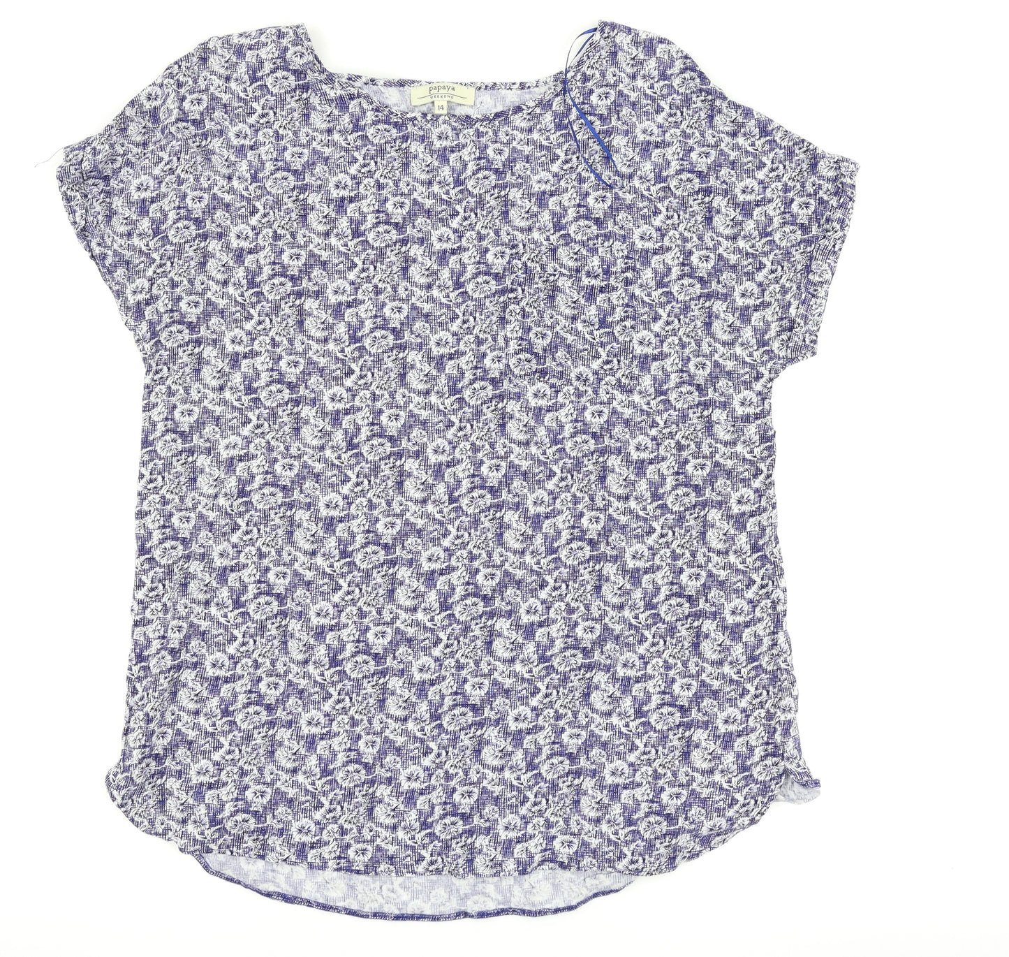 Papaya Womens Blue Floral  Basic T-Shirt Size 14
