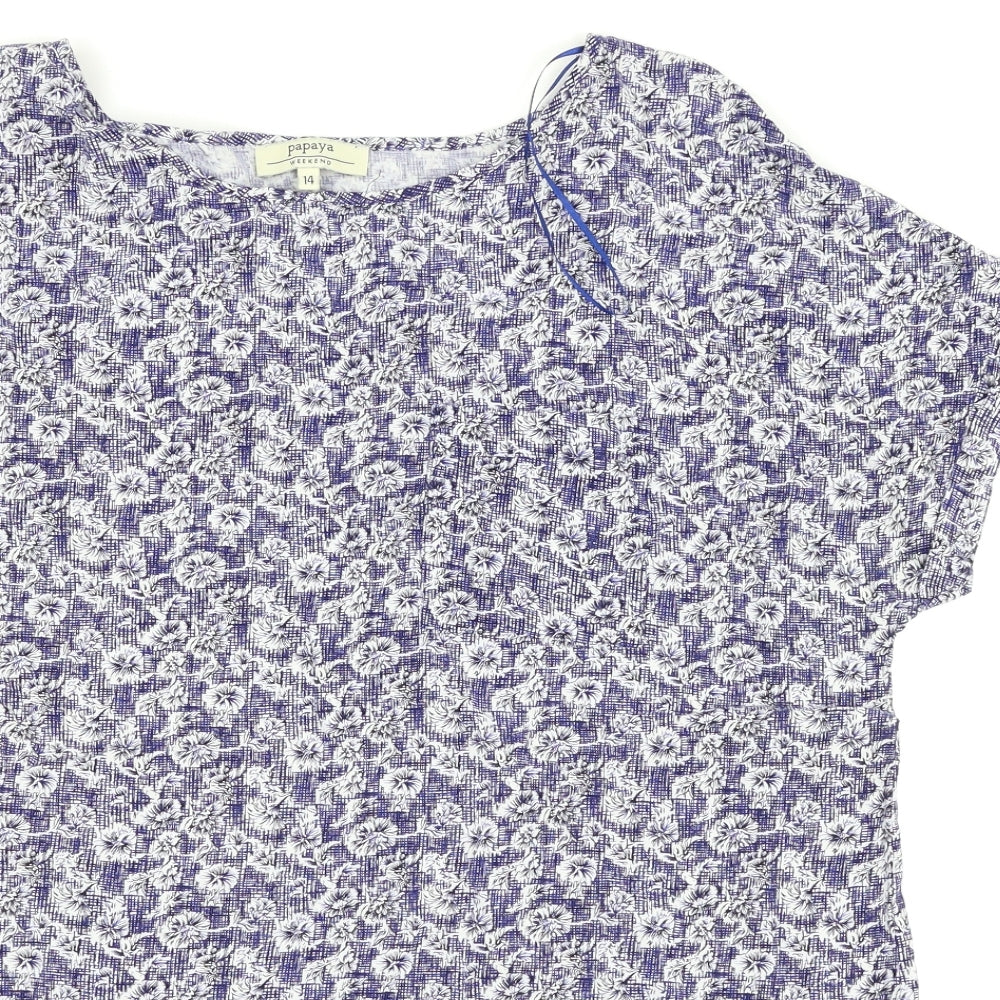 Papaya Womens Blue Floral  Basic T-Shirt Size 14