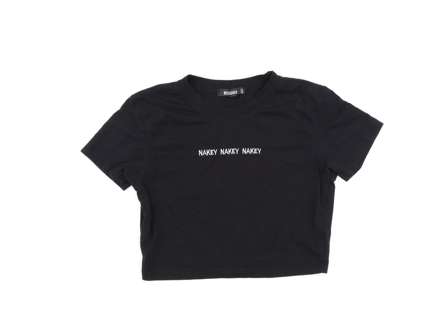 Missguided Womens Black   Cropped T-Shirt Size 12  - slogan