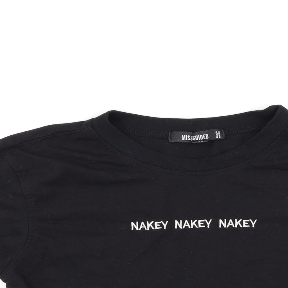 Missguided Womens Black   Cropped T-Shirt Size 12  - slogan