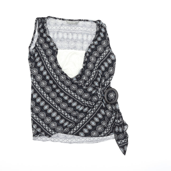 Dorothy Perkins Womens Black Geometric Wrap Tank Size 12