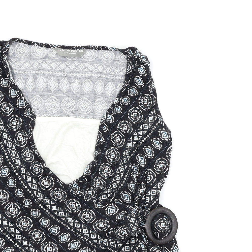 Dorothy Perkins Womens Black Geometric  Wrap Tank Size 12
