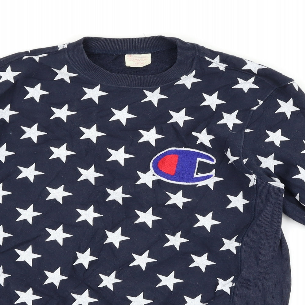 Champion Womens Blue   Pullover Sweatshirt Size L  - Star Print