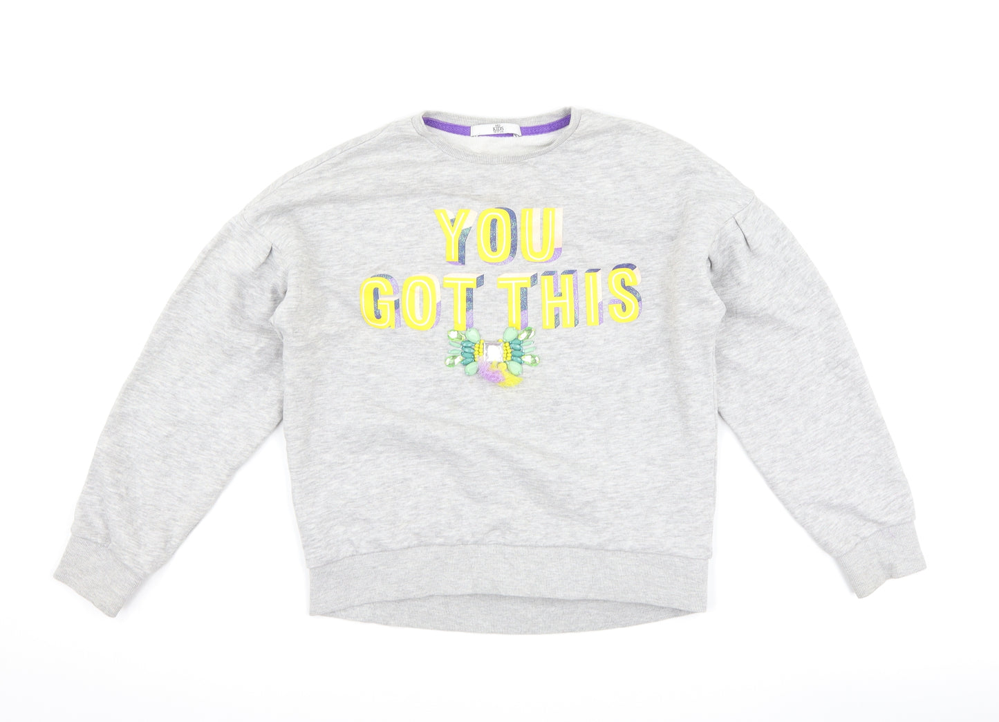 Marks and Spencer Girls Grey   Pullover Sweatshirt Size 10-11 Years  - slogan