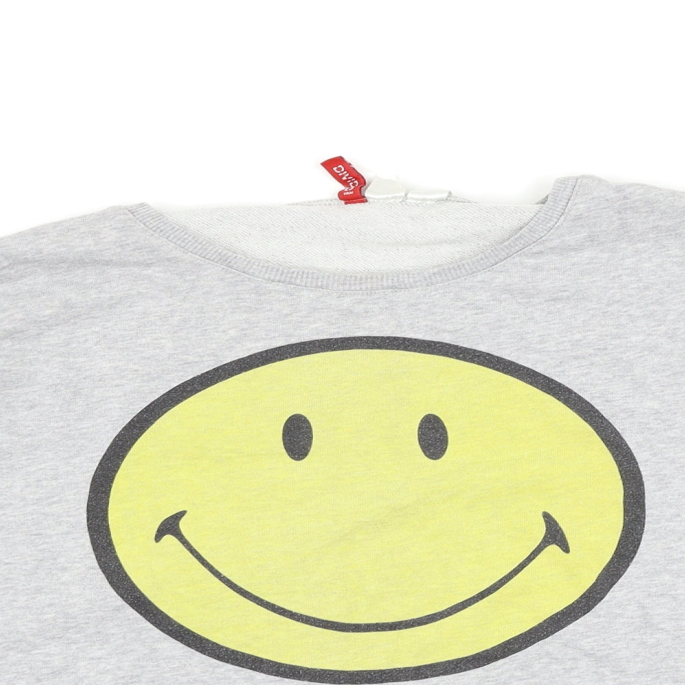 H&M Womens Grey   Pullover Sweatshirt Size M  - smiley face