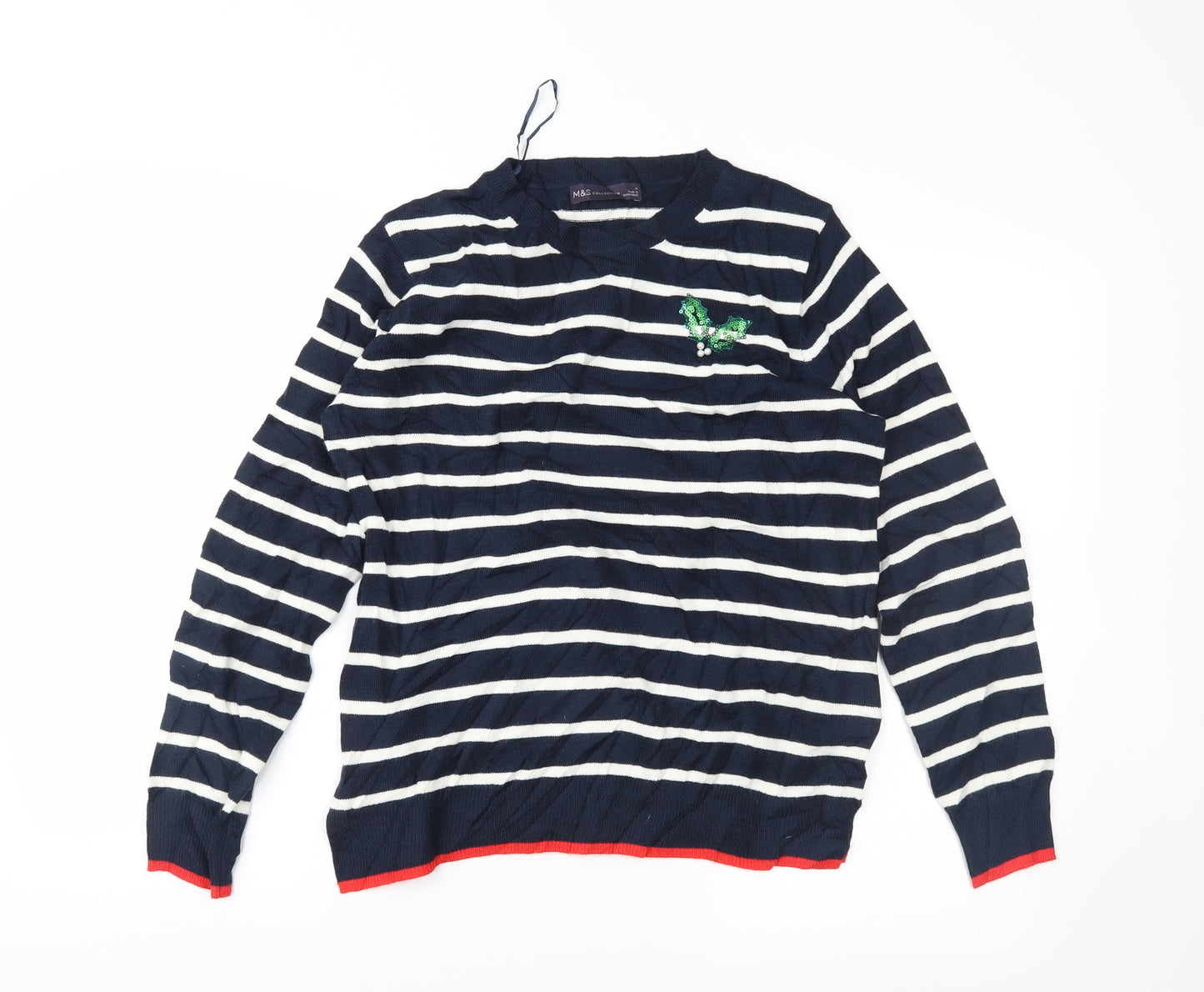 M&S Womens Blue Striped  Pullover Jumper Size M