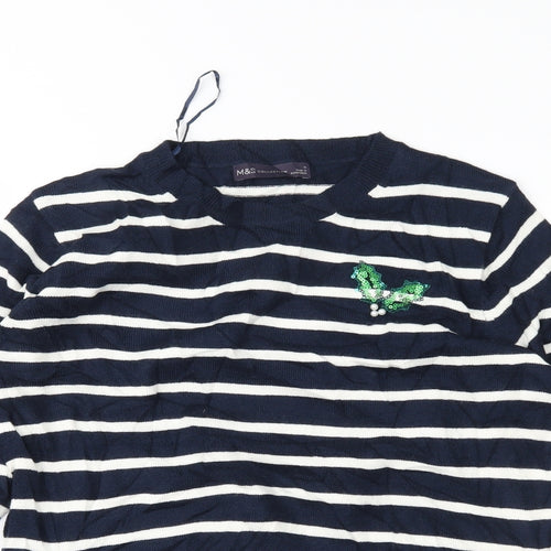 M&S Womens Blue Striped  Pullover Jumper Size M