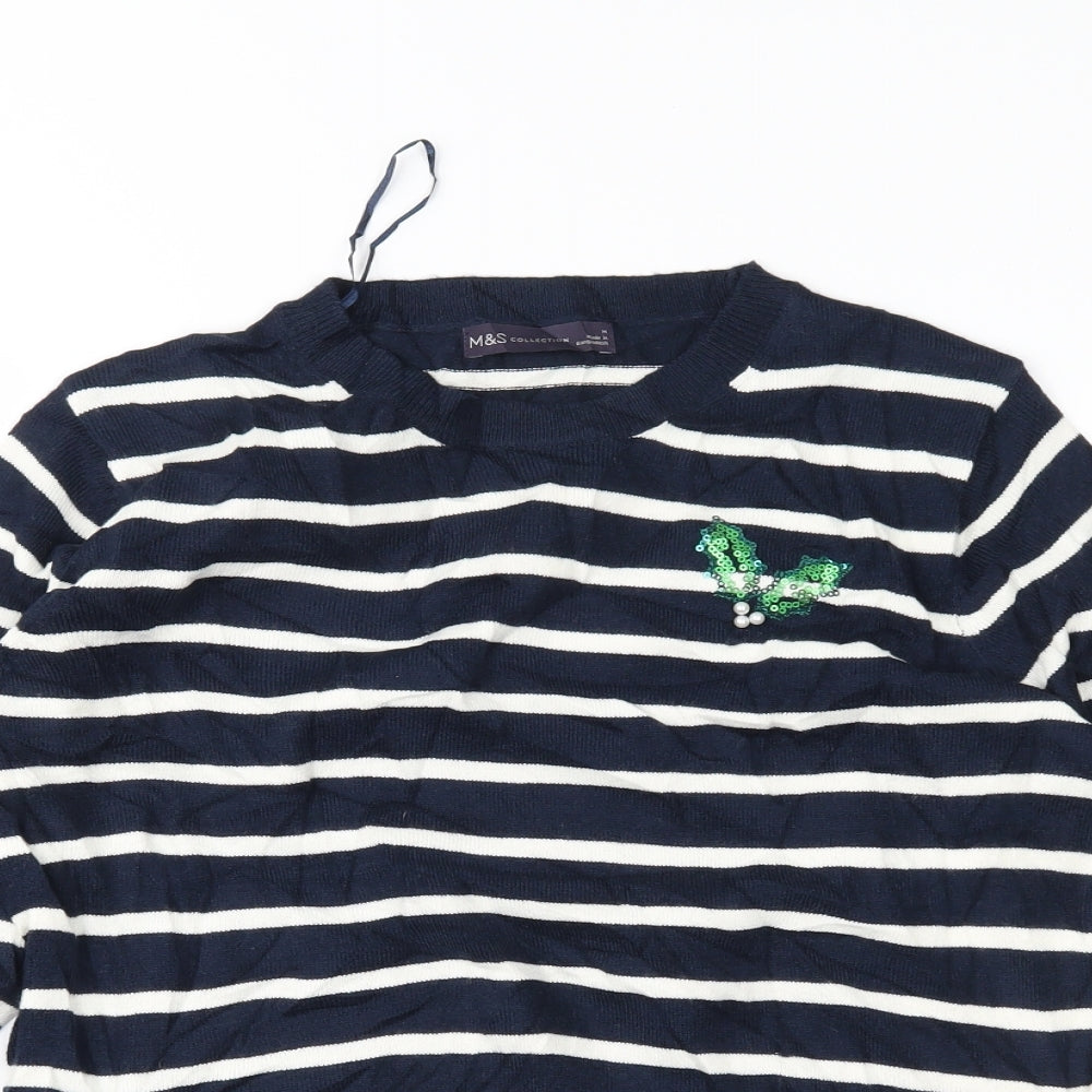 M&S Womens Blue Striped  Pullover Jumper Size M
