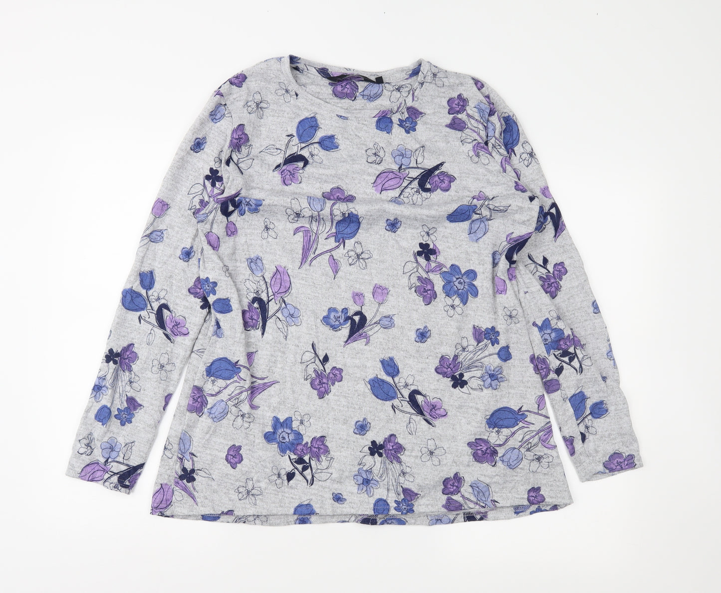 ISLE Womens Grey Floral  Pullover Jumper Size M