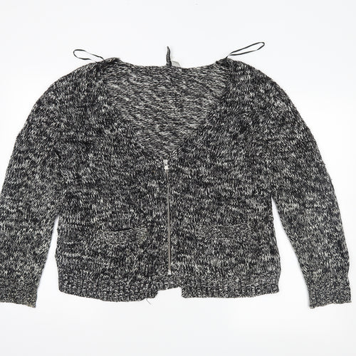 H&M Womens Black Herringbone  Full Zip Jumper Size 8
