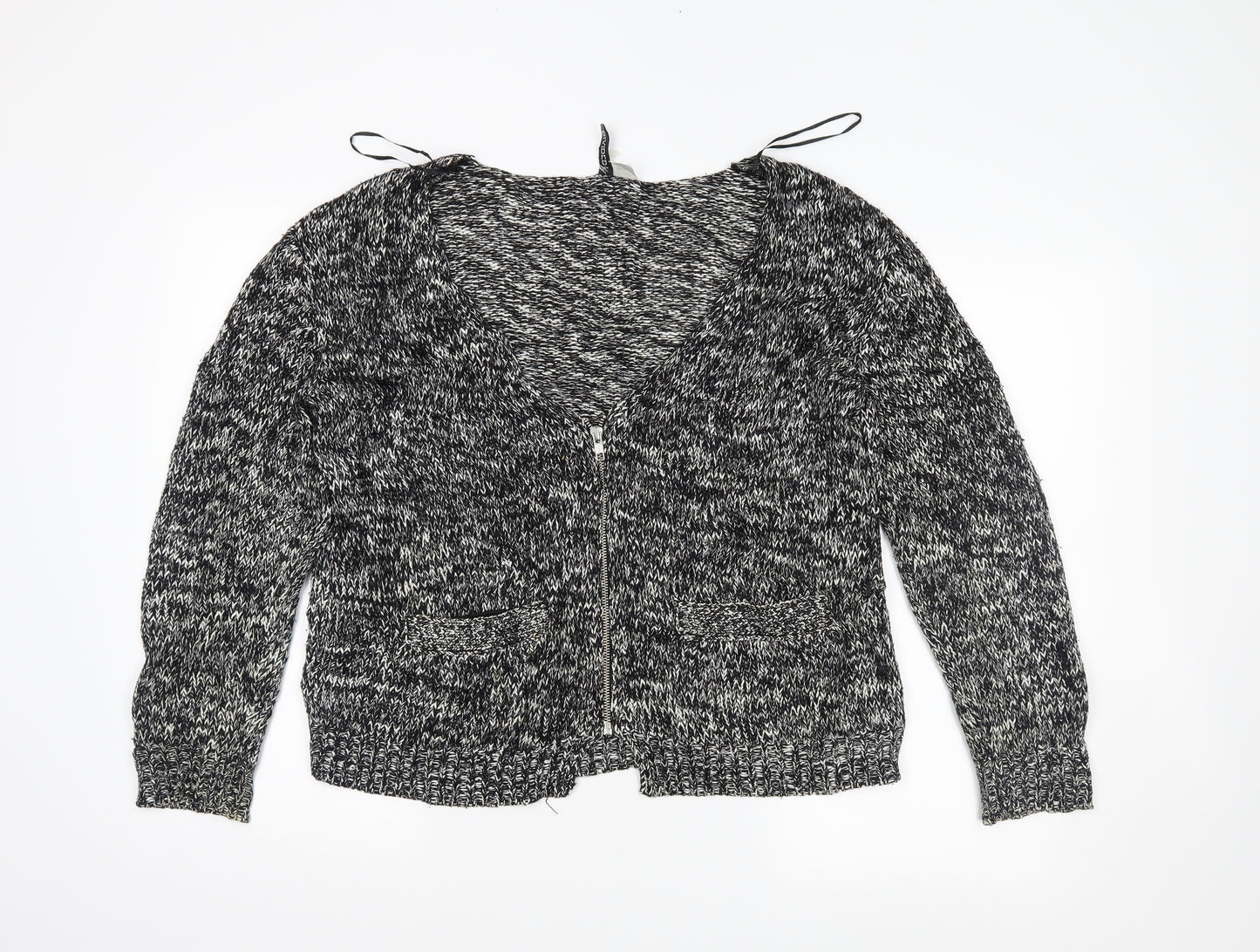 H&M Womens Black Herringbone  Full Zip Jumper Size 8