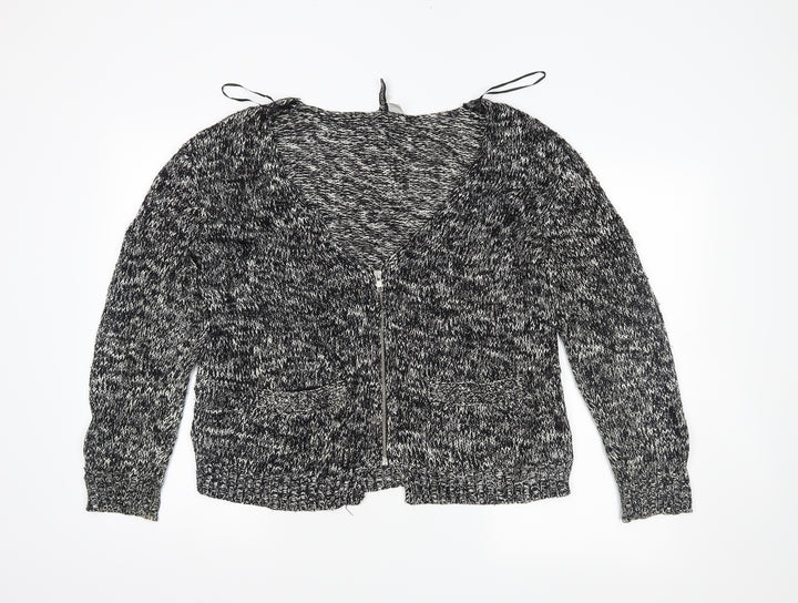 H&M Womens Black Herringbone  Full Zip Jumper Size 8