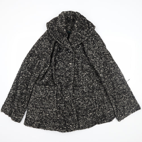 NEXT Womens Black Herringbone  Overcoat Coat Size 10