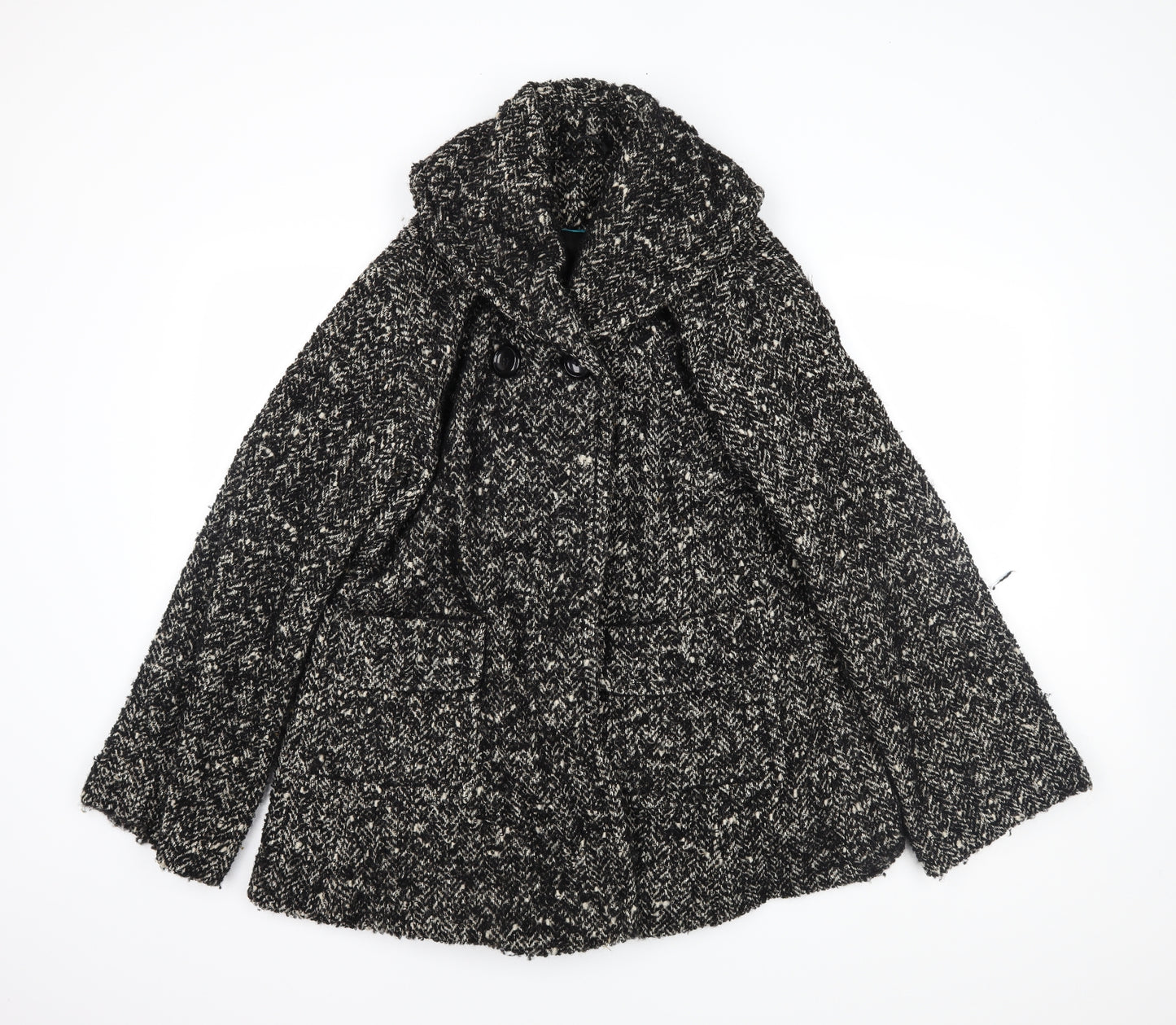 NEXT Womens Black Herringbone  Overcoat Coat Size 10