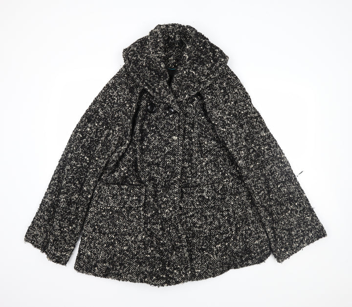 NEXT Womens Black Herringbone  Overcoat Coat Size 10