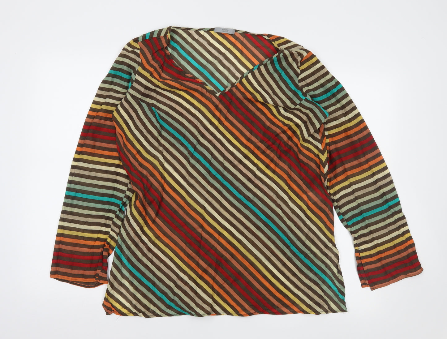 Marks and Spencer Womens Brown Striped  Basic Blouse Size 18  - Beach Top