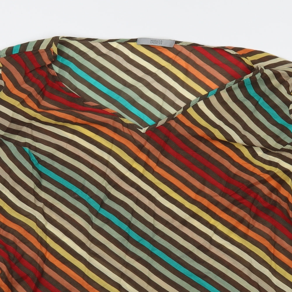 Marks and Spencer Womens Brown Striped  Basic Blouse Size 18  - Beach Top