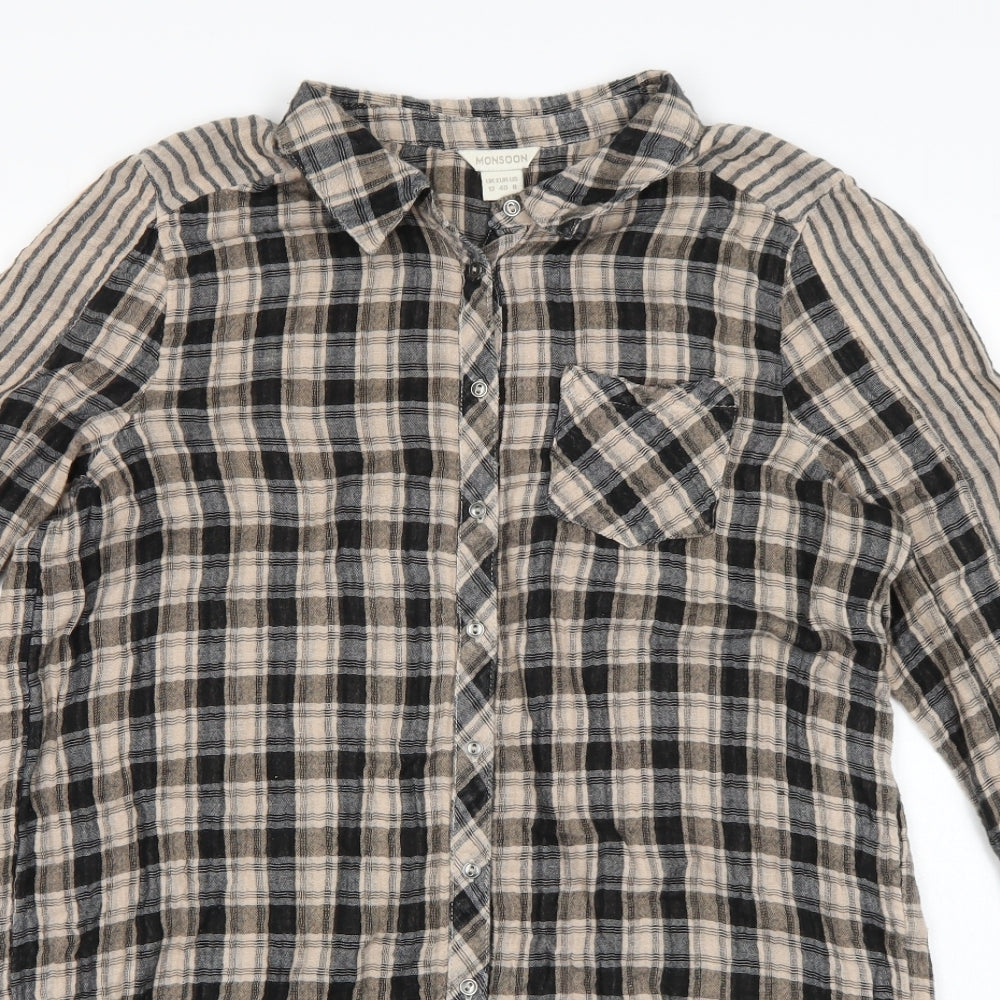 Monsoon Womens Brown Check  Basic Button-Up Size 12