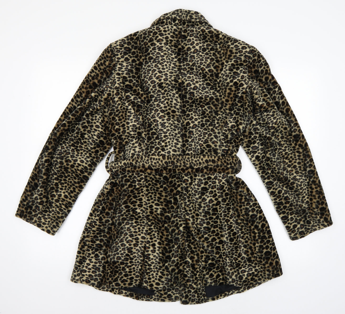 Wallis Womens Brown Animal Print  Trench Coat Coat Size 10