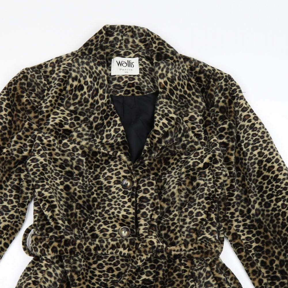 Wallis Womens Brown Animal Print  Trench Coat Coat Size 10