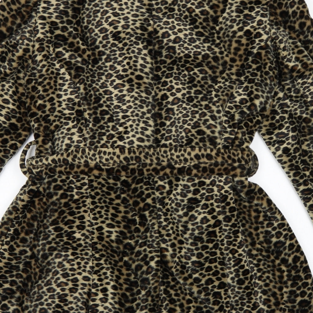 Wallis Womens Brown Animal Print  Trench Coat Coat Size 10