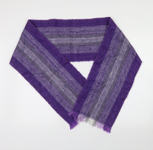 Front view of preworn unisex purple striped scarf