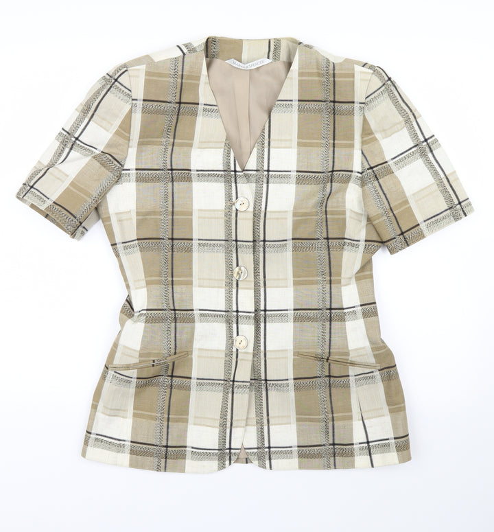 Marks and Spencer Womens Beige Plaid  Jacket Blazer Size 12