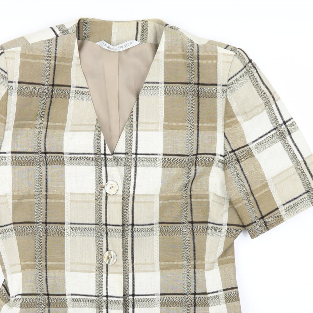 Marks and Spencer Womens Beige Plaid  Jacket Blazer Size 12