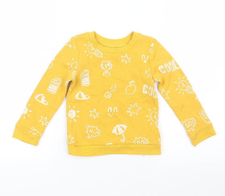 Primark Yellow Spotted Pullover Jumper Size 24 Months - popcorn, star, apple