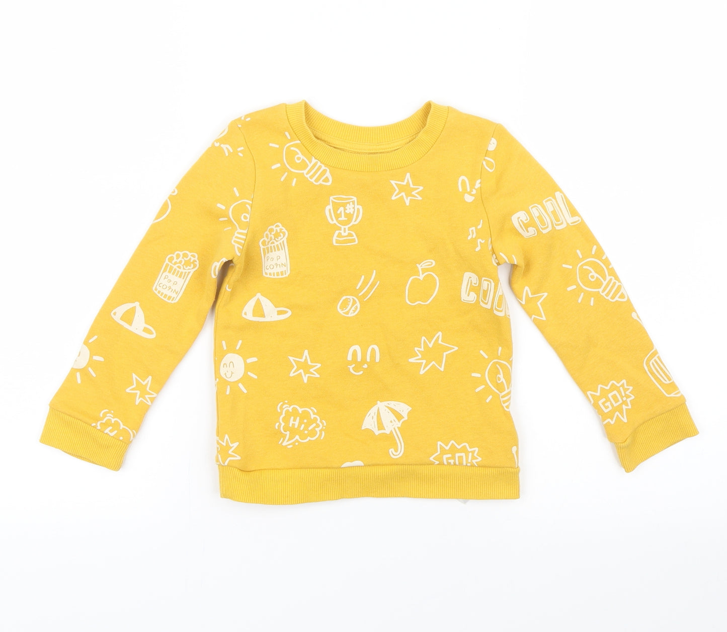 Primark  Yellow Spotted  Pullover Jumper Size 24 Months  - popcorn, star, apple