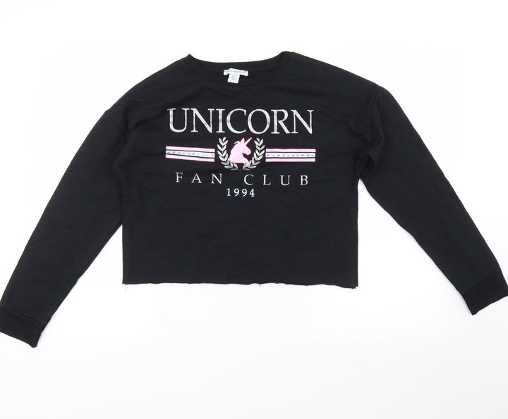 Primark Girls Black   Pullover Sweatshirt Size 13-14 Years  - unicorn fan club