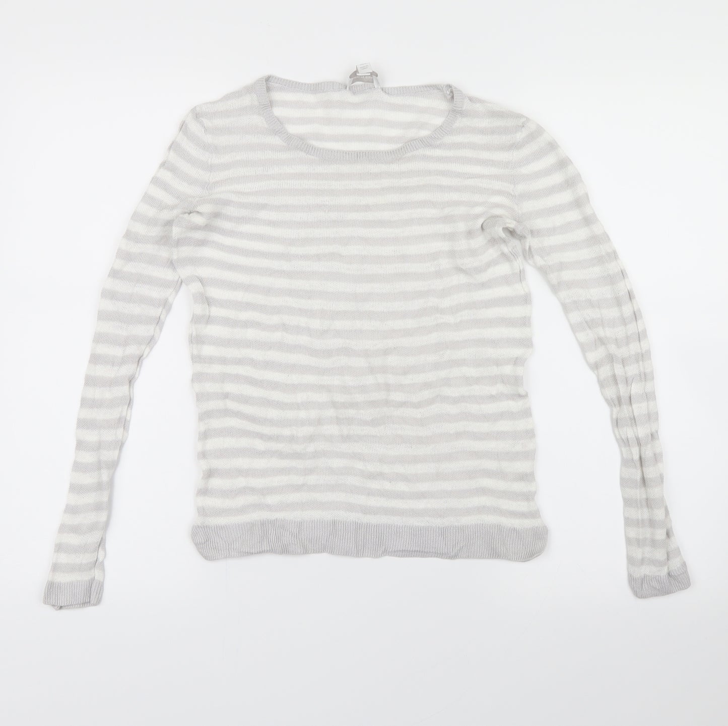 white company Womens White Striped  Pullover Jumper Size M