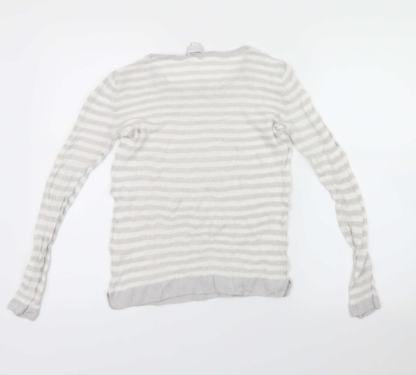 white company Womens White Striped  Pullover Jumper Size M