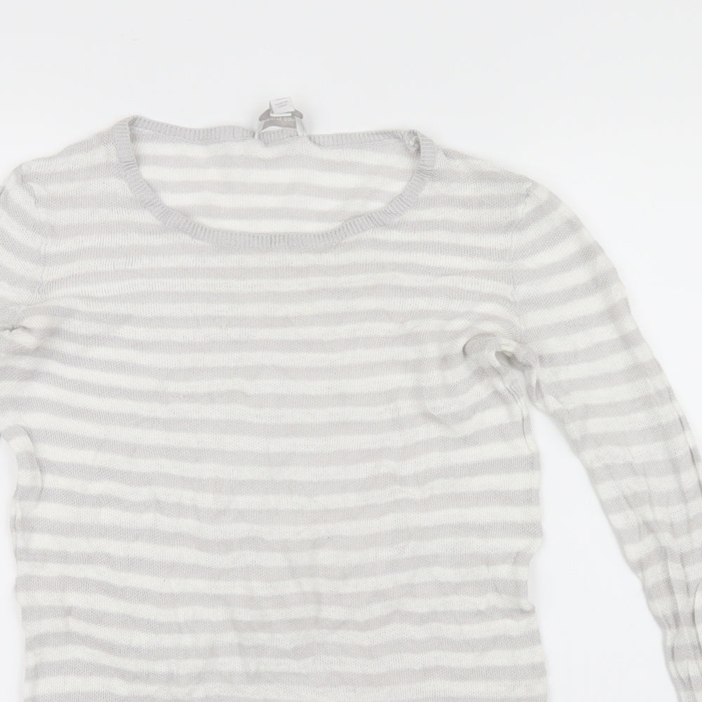 white company Womens White Striped  Pullover Jumper Size M