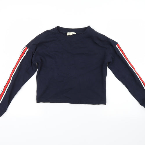 H&M Girls Blue   Pullover Sweatshirt Size 10-11 Years  - stripe on sleeves