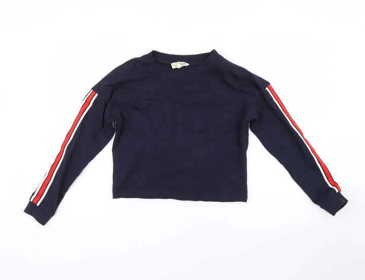 H&M Girls Blue   Pullover Sweatshirt Size 10-11 Years  - stripe on sleeves