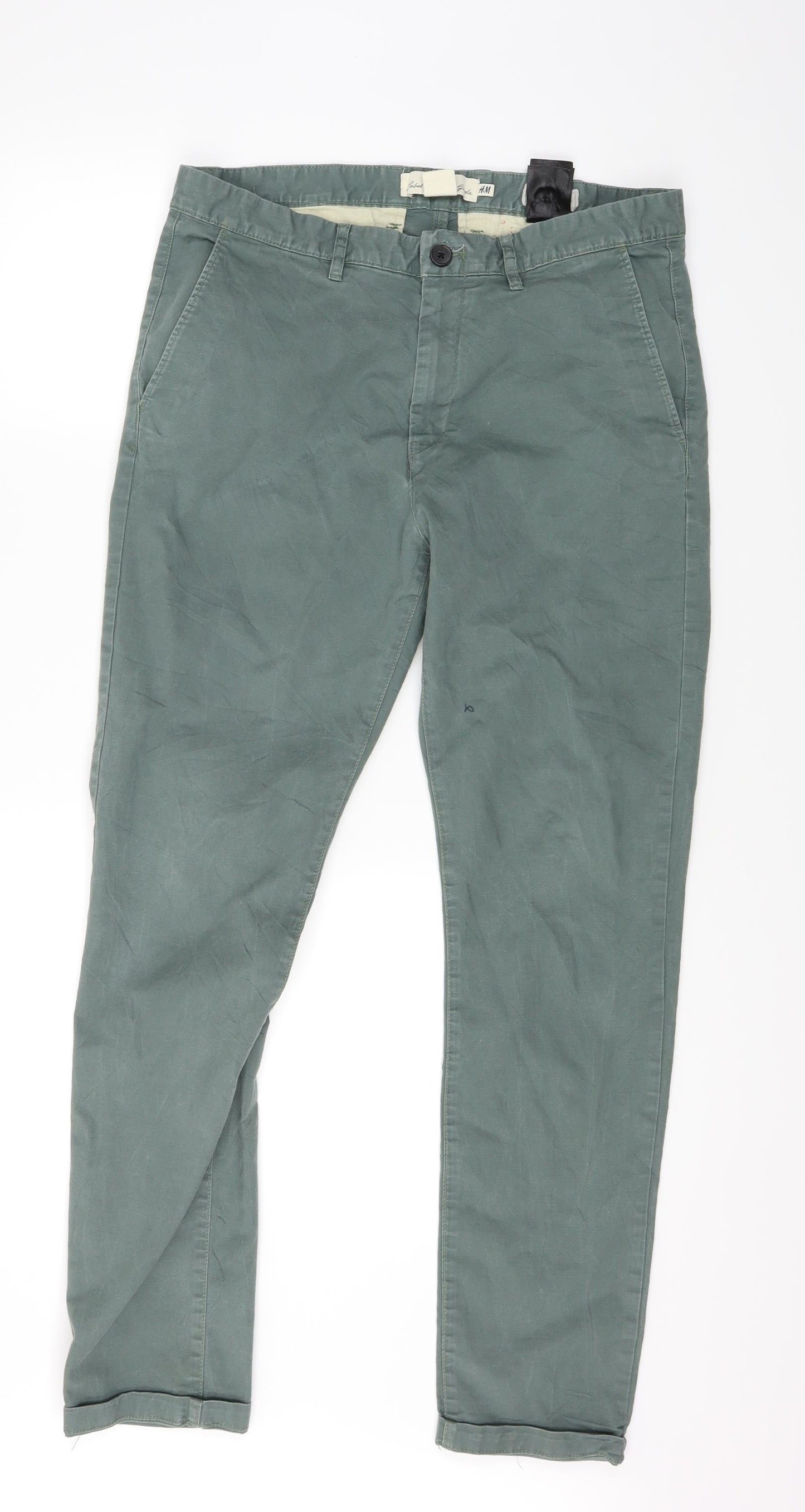 H&M Mens Green   Chino Trousers Size 33 L29 in