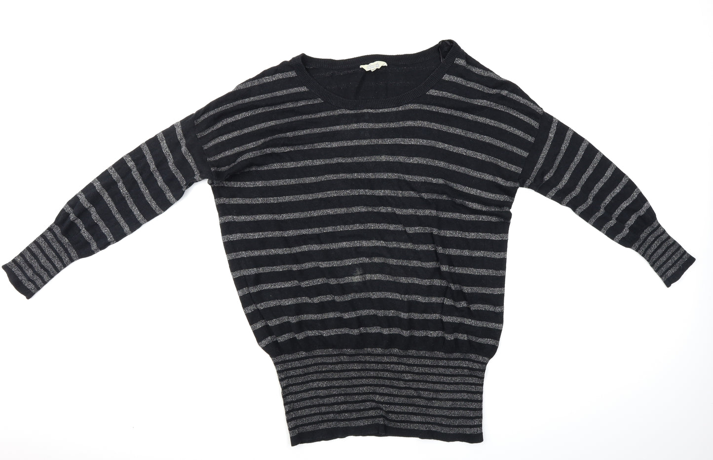 Peacocks Womens Black Striped  Pullover Jumper Size 16  - Glitery