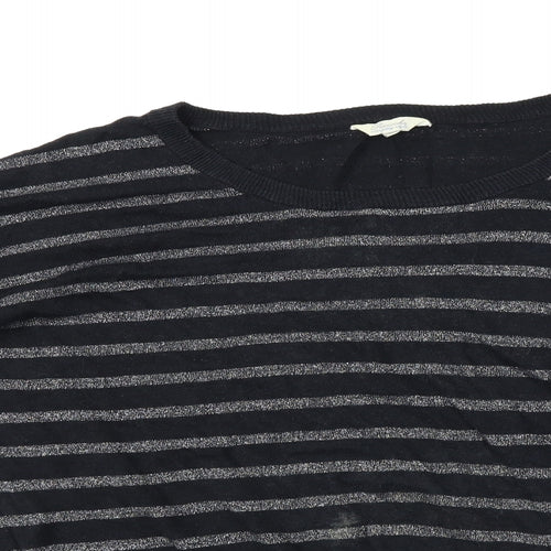 Peacocks Womens Black Striped  Pullover Jumper Size 16  - Glitery