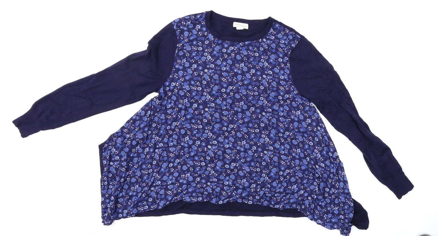 Monsoon Womens Blue Floral  Basic Blouse Size 14