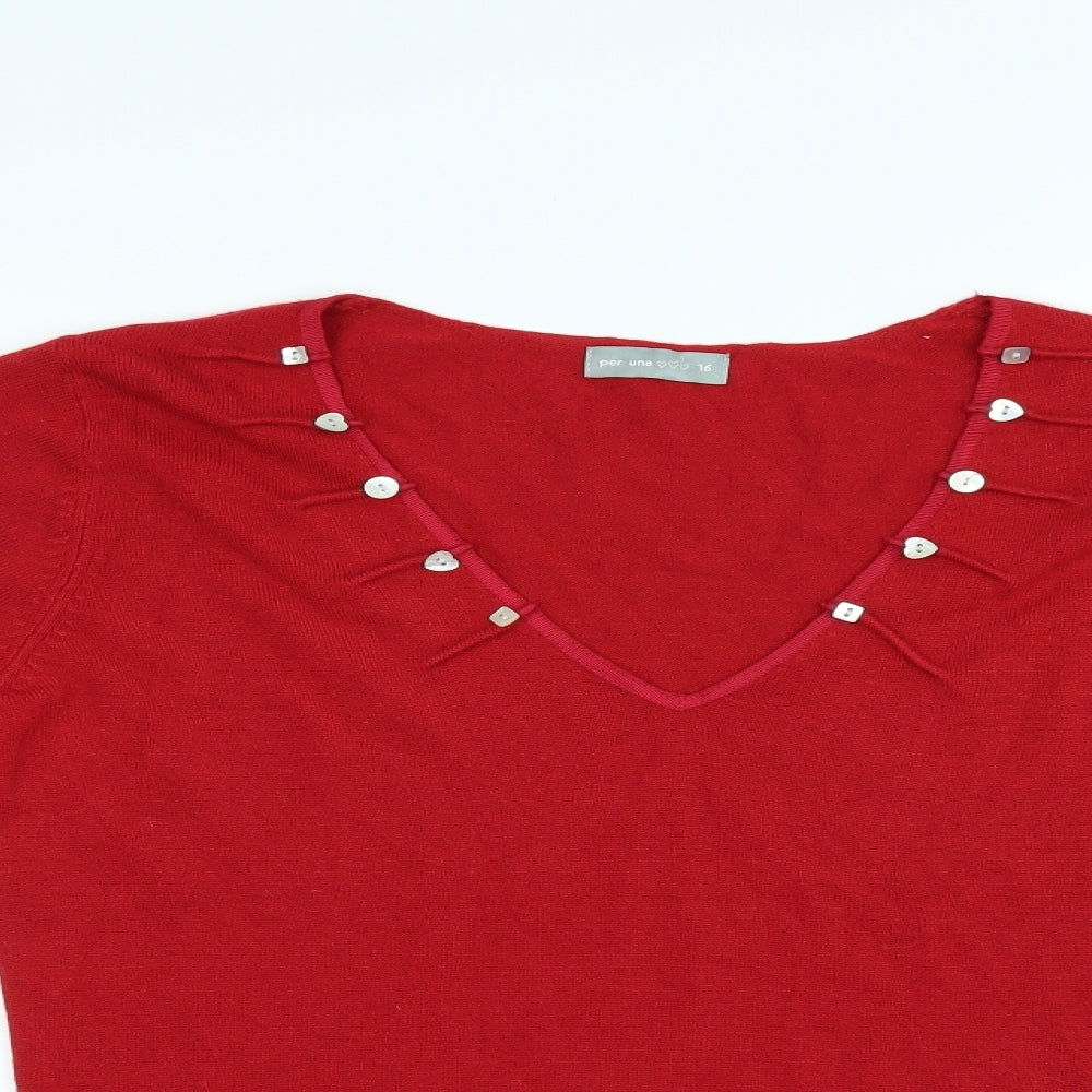 Per Una Womens Red   Cardigan Jumper Size 16