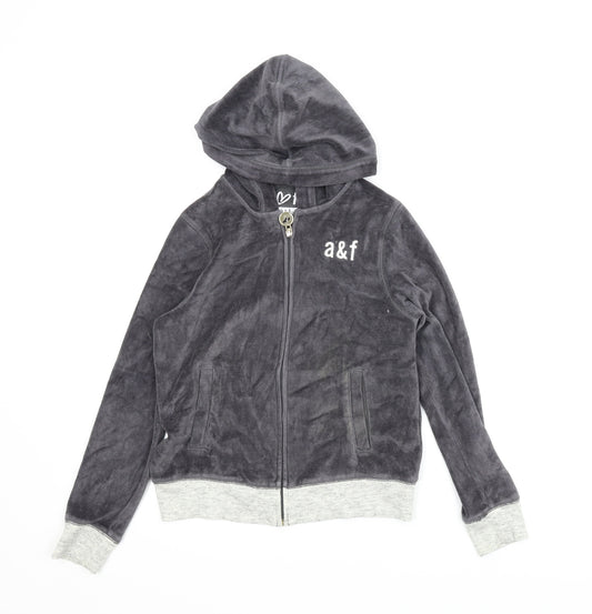 Front view of A&F boys’ grey full zip hoodie, size 11-12, years