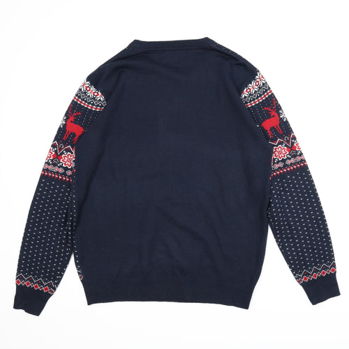 Peacocks Mens Blue Fair Isle  Pullover Jumper Size XL  - Christmas