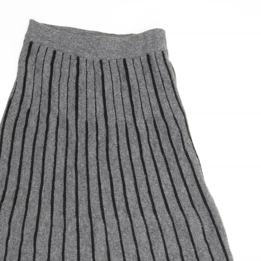 M&S Womens Grey Striped  A-Line Skirt Size 8