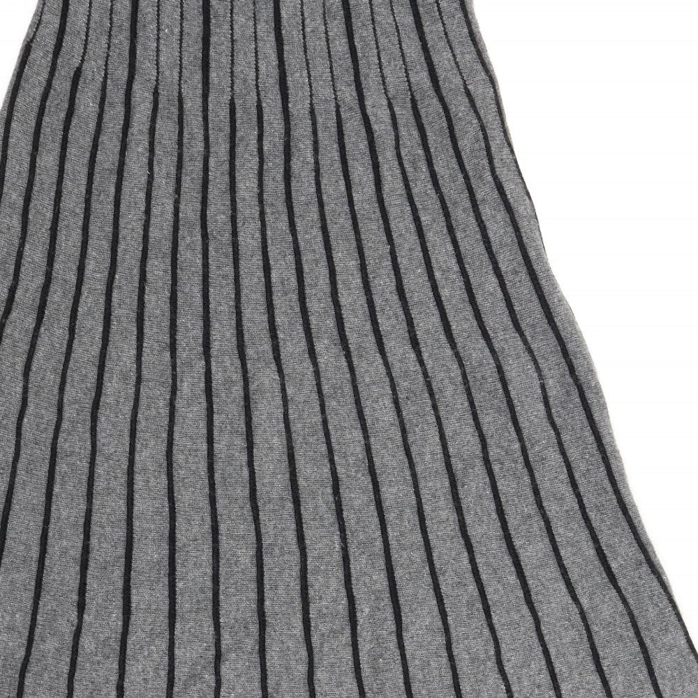 M&S Womens Grey Striped  A-Line Skirt Size 8