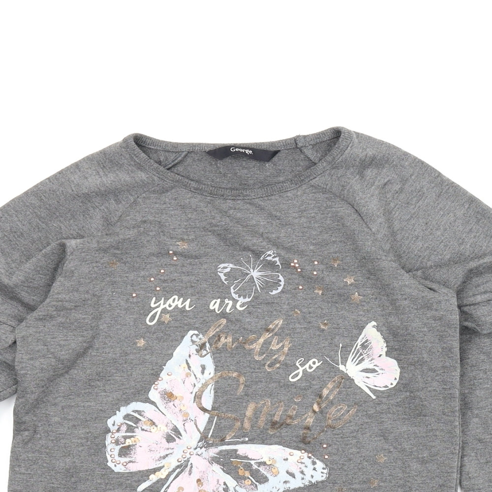 George Girls Grey Animal Print  Pullover Jumper Size 6-7 Years