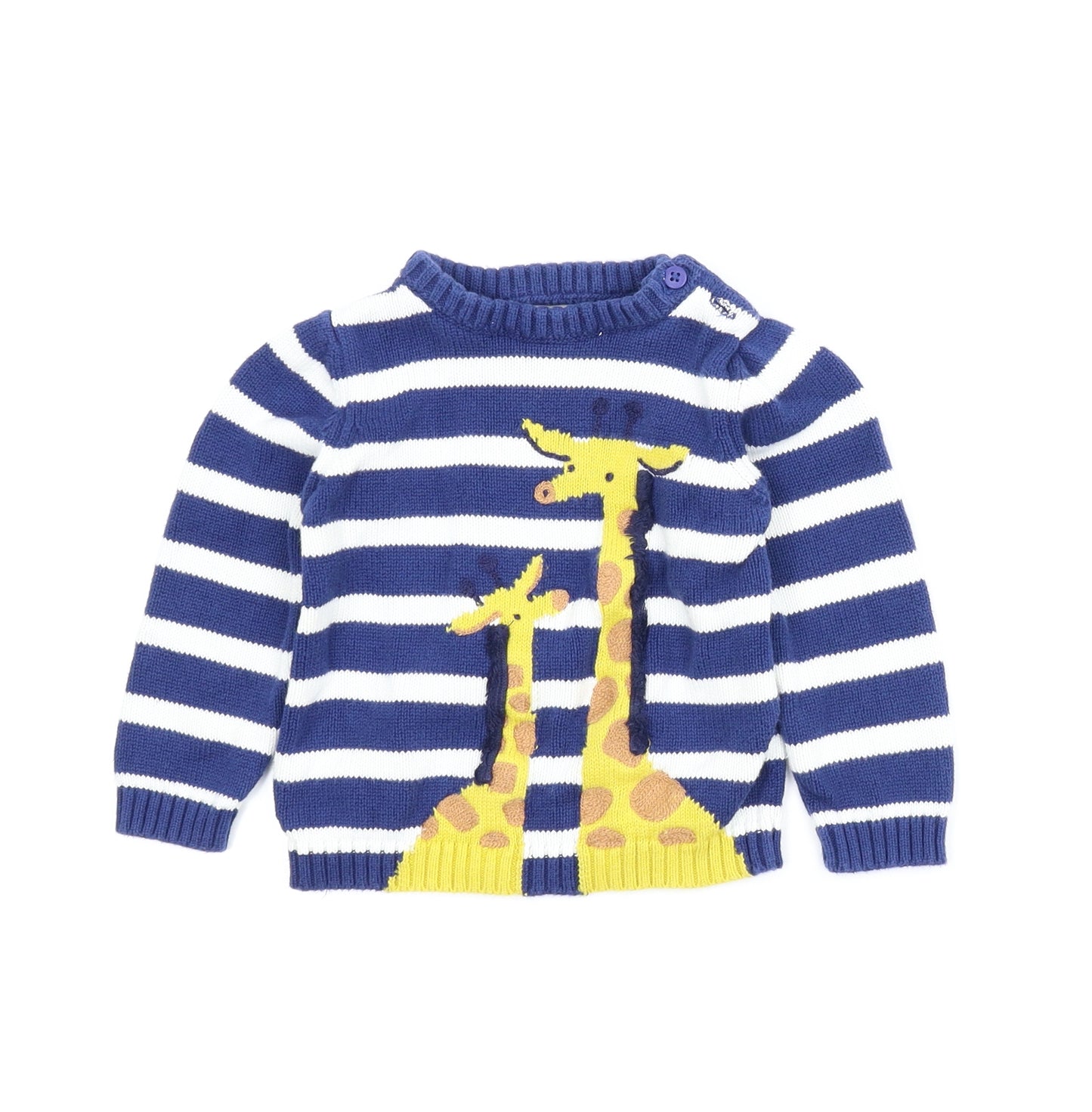 John Lewis Boys Blue Striped  Pullover Jumper Size 12-18 Months  - Giraffe