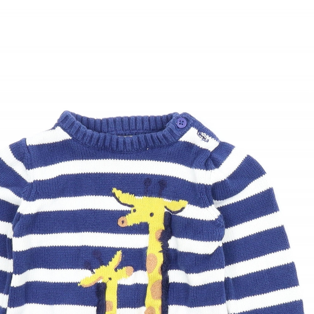 John Lewis Boys Blue Striped  Pullover Jumper Size 12-18 Months  - Giraffe
