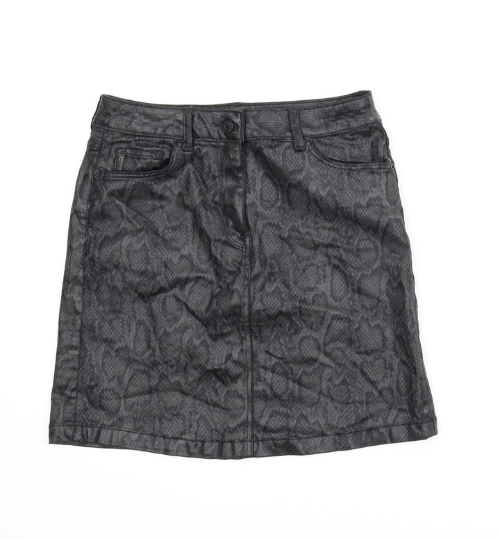 M&S Womens Grey Animal Print A-Line Skirt Size 8 - Snake print